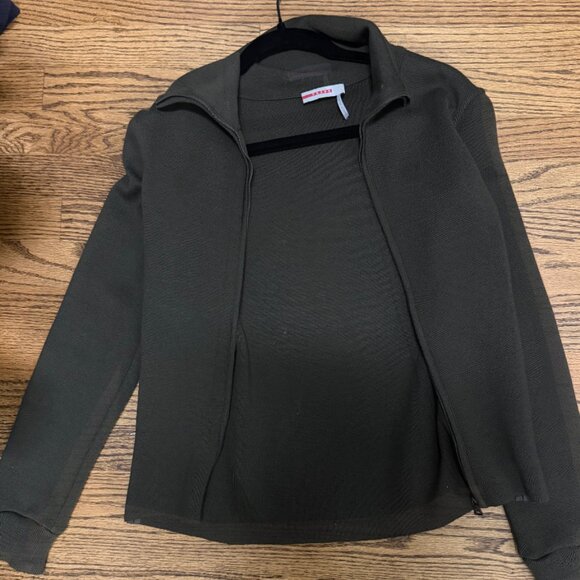 Prada Tech Knit Zip-Up Jacket – Olive Green